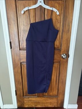 Asymmetric One-Shoulder Navy Sheath Dress